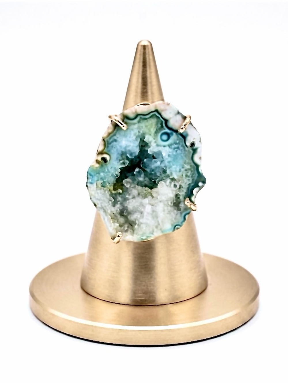 New Artisan 925 Sterling Silver Natural Blue Agate Handmade Oblong Ring 8.6g